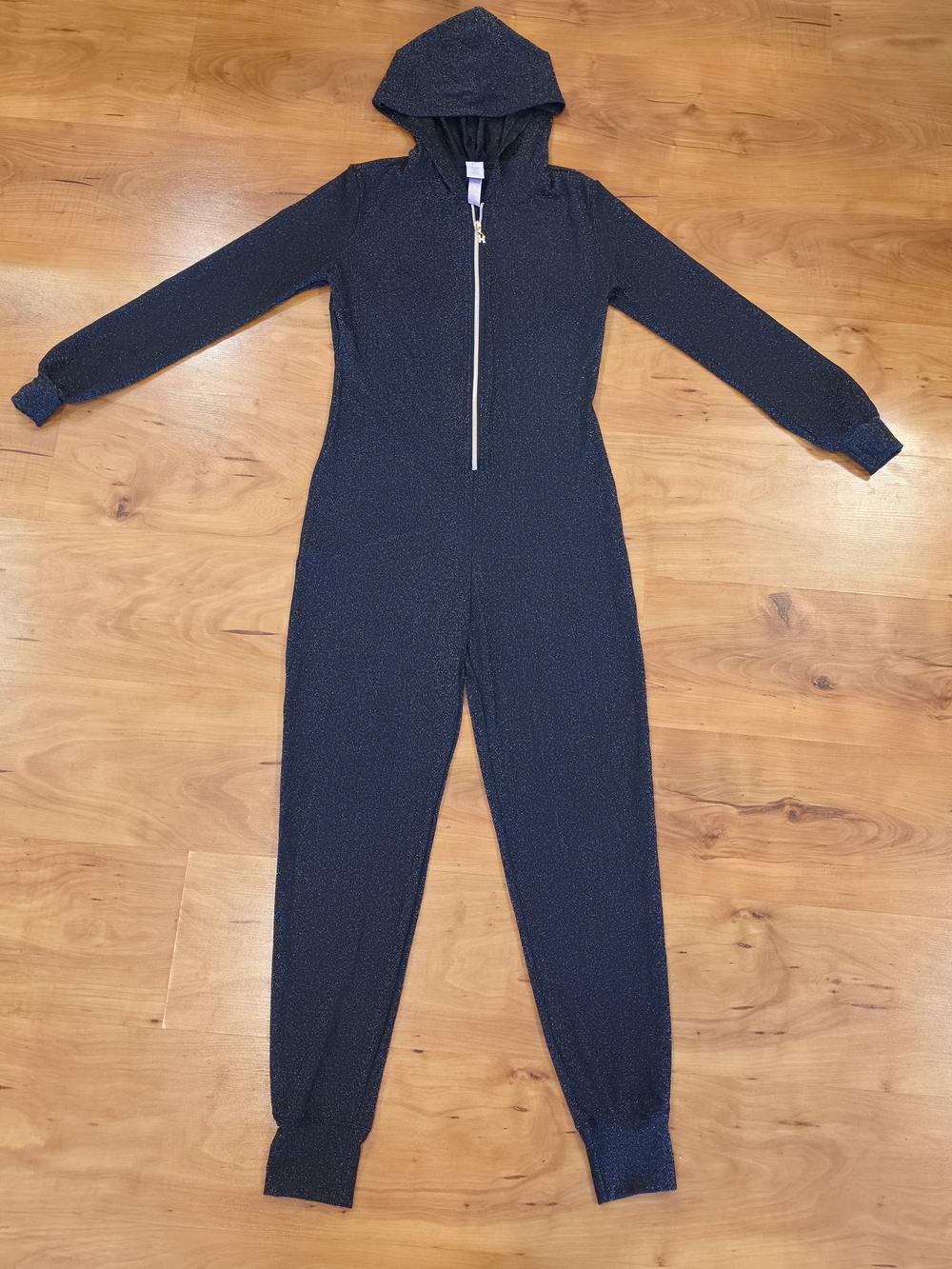 Savage X Fenty Black Sparkle Hooded Zip Jumpsuit